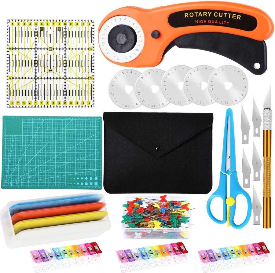 Namner Rolsnijset 93 stuks rolsnijder gereedschapsset incl. 5 reservemesjes snijmat schaar stofklemmen patchwork-liniaal meer dan naai-accessoires