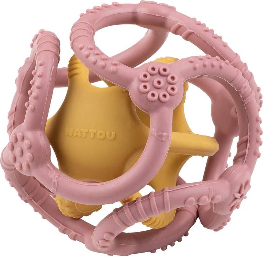 Nattou Silicone Set Ballen voor Baby's 2 Stuks Roze Geel