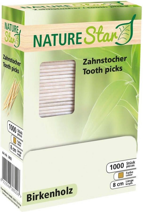 NatureStar houten tandenstokers 1000 stuks biologisch in dispenserdoos