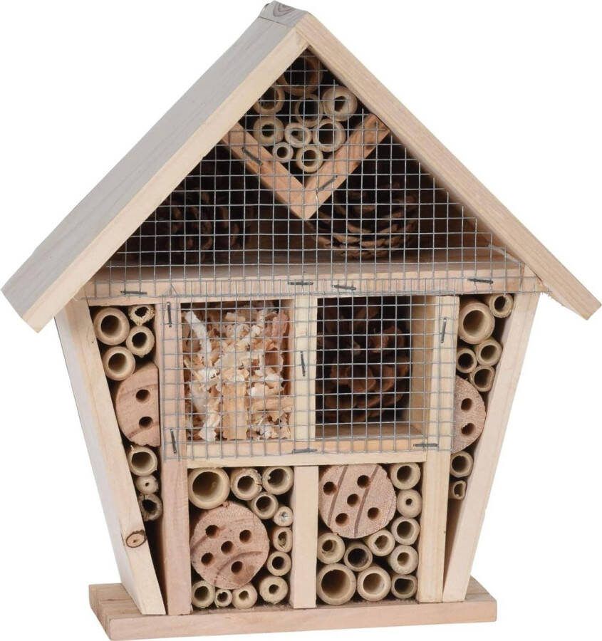 Natuurlijk houten insectenhotel voor vliegende insecten hangend hotel voor bijen lieveheersbeestjes vlinders vliegen 25 x 10 x 29 cm