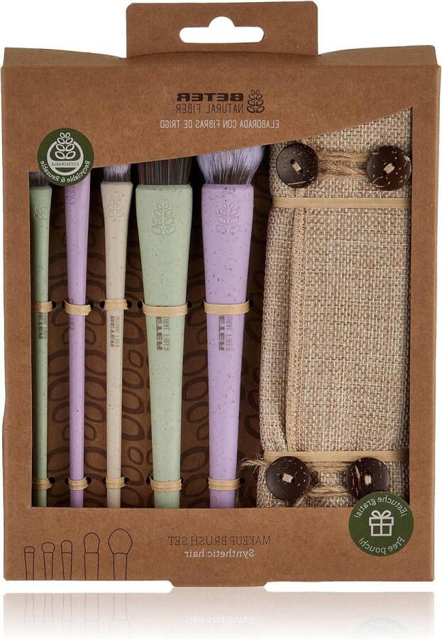 Natuurlijke make-up set vezels 5 penselen van kunsthaar cadeau-idee