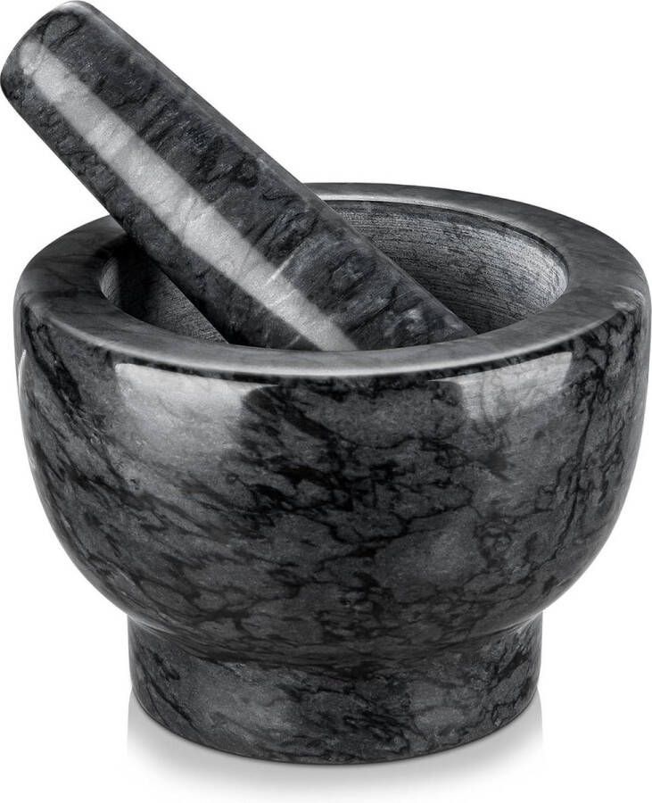 Natuursteen Kruidenmolen Massief Marmer Duurzaam Mortelset Antraciet 13cm Diameter