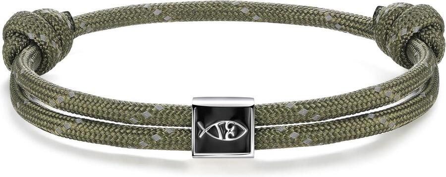 Nautische Jesus Fish armband zilver 925 christelijke sieraden voor heren dames kinderen paracord surfers