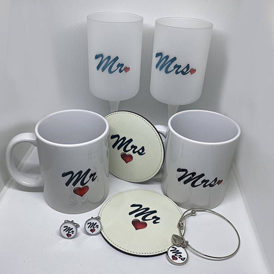 NB! Creative Boutique: Mrs. & Mr. Mug Coaster Set Cufflink Bracelet valentine wedding gift