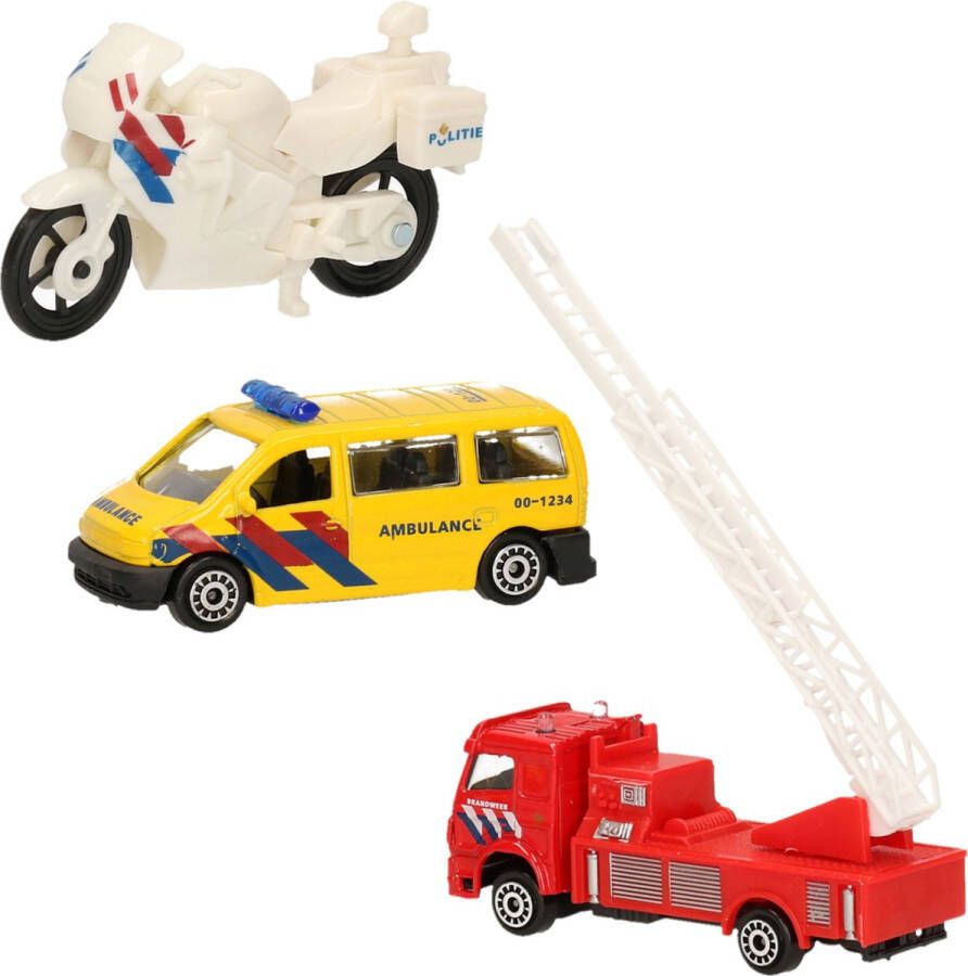 Merkloos Sans marque Nederlandse politie brandweer ambulance speelgoedauto set 7 5 cm Speelgoed auto's voor kinderen jongens