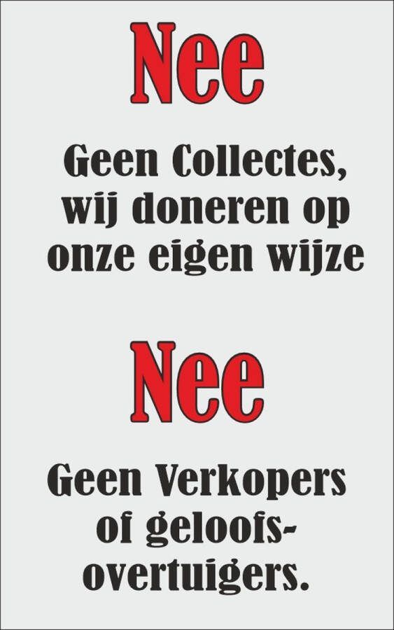 Nee geen collectes nee geen verkopers nee sticker brievenbus met plaklaag 50x80x0 5 mm. krasvast