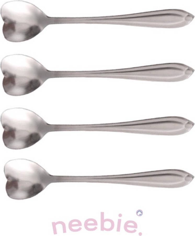 NEEBIE Set van 4 Hartvormige lepels roestvrijstalen koffie thee dessert amuse liefde