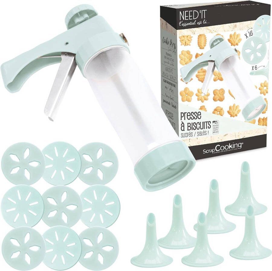 Need'it koekjespers machineset met 22 schijven uitsteekvormen – accessoireset voor bakken decoratie cookie drooggebak