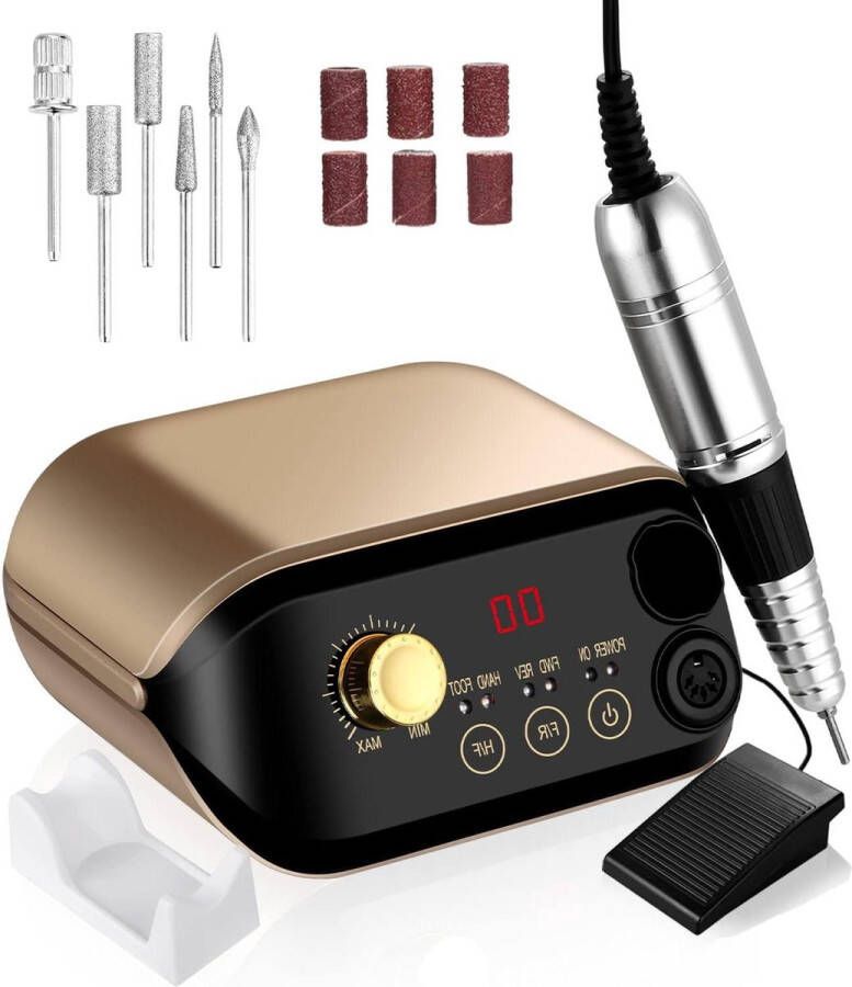 NEFLSI Nagelfrees 35.000 omw min met led-display en pedaal professionele nagelvijl voor gelnagels pedicure en manicure 6 bits inbegrepen Nagelvijl elektrisch