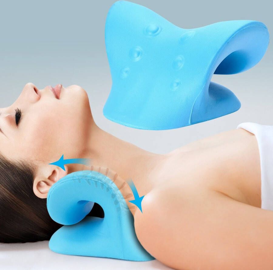 Nekstretcher Massagekussen Shiatsu massagekussen Voor rug en nekklachten Nek stretcher Neck releaser Massage apparaat Incl NL handleiding Blauw