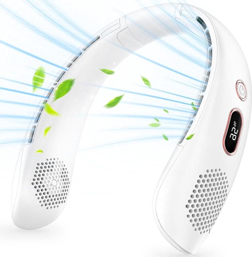 Nekventilator draagbare USB stille bladloze nekventilator met 360° luchtstroom 3 snelheden oplaadbaar mini persoonlijke ventilator kantoor thuis reizen buiten Wit Nek Ventilator