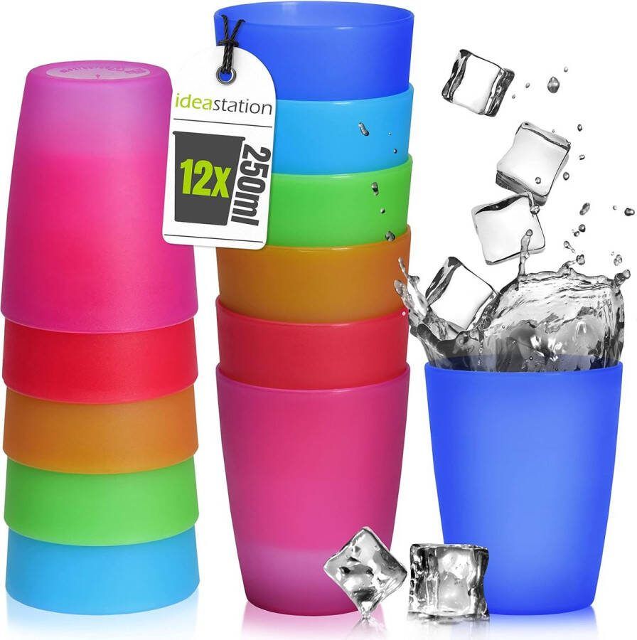 Neo kunststof bekers 250 ml kleurrijk herbruikbaar onbreekbaar plastic beker party-beker drinkbeker party-servies campingservies drinkglazen voor kinderen