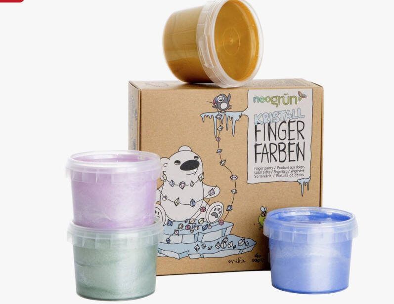 Neogruen natuurlijke kristal vingerverf set – Mika- set van 4 vegan