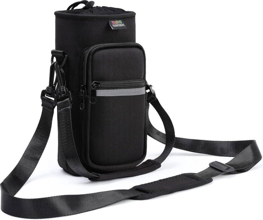 Neopreen Draagtas voor Waterflessen Verstelbare Schouderriem 40 Zakken Accessoires voor Wandelen en Kamperen Koolstofzwart 1183 ml