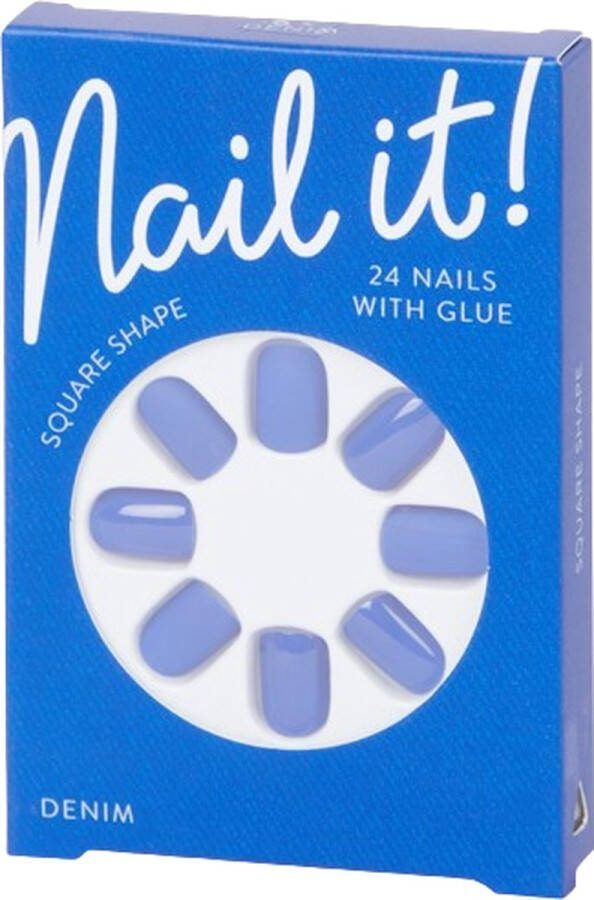 Nep Nagels Kunststof Denim Blauw 24 Nagels met Lijm Square Shape Plak nagels Kunstnagels