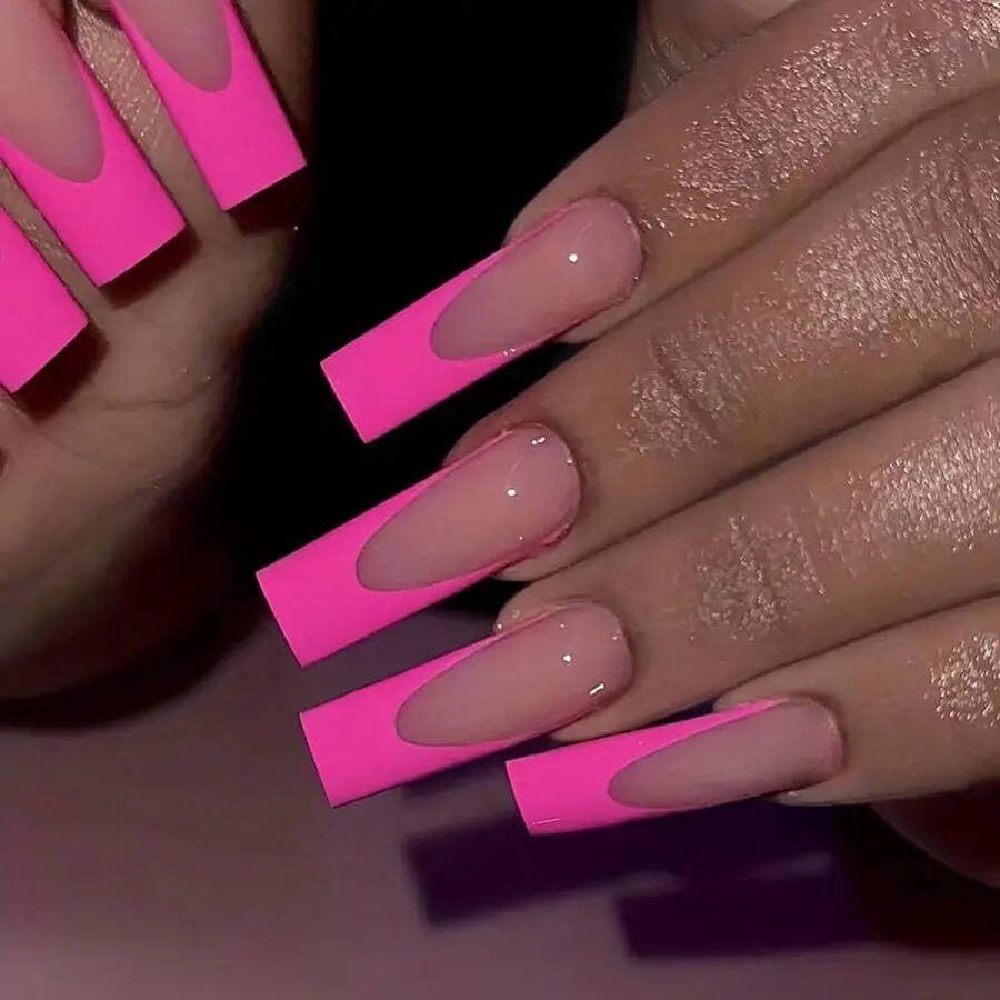Nepnagels-Kunstnagels-Plaknagels -Designer nails Nagellijm Plaknagels Zelfklevende Plaknagels met lijm Set van 24 Nagels -roze