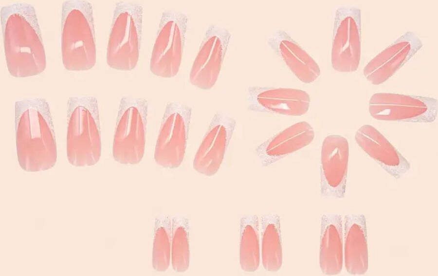 Nepnagels-Kunstnagels-Plaknagels -Designer nails Nagellijm Plaknagels Zelfklevende Plaknagels met lijm Set van 24 Nagels wit glitter