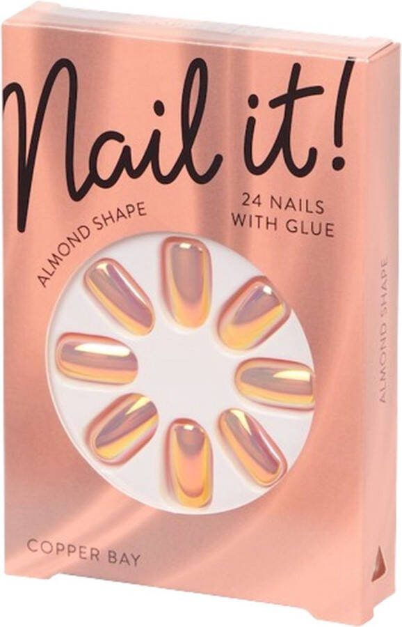 Nep Nagels Kunststof Copper Bay Metallic 24 Nagels met Lijm Plak nagels Kunstnagels Almond shape