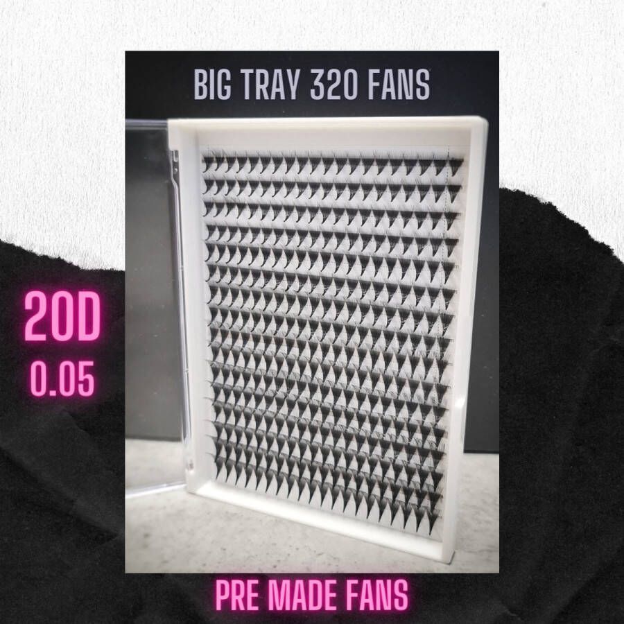 Nepwimpers BIG TRAY 20D mix 0.05 D krul Pre Made Volume Fans Russian volume wimperextensions pre-made fans XL tray D crul 320 fans