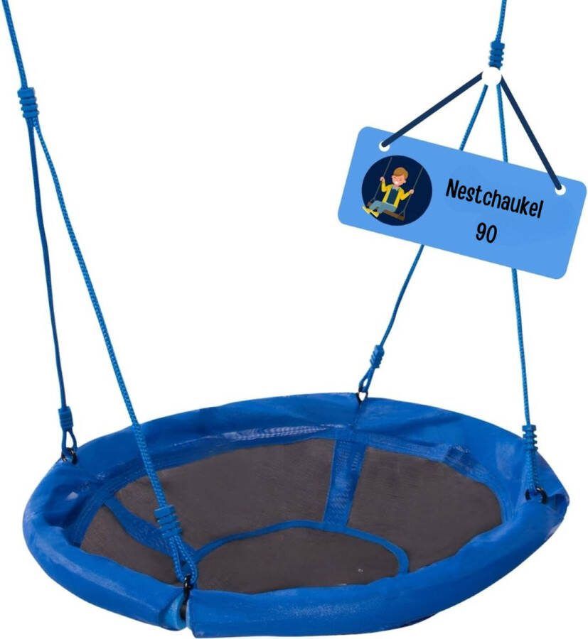 Nestschommel Buitenspeelgoed – Hangnest – Ligschommel belastbaar tot 100 kg – Nest Schommel 90 cm– Netschommel blauw grijs