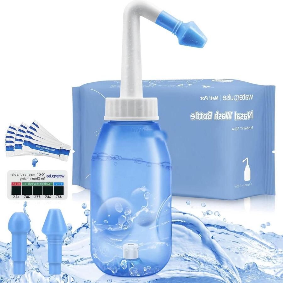 Neti Pot Sinus Spoel Kit met 30 Pakketten Zout en Thermometer Sticker Voor Volwassene & Kid (300ml)