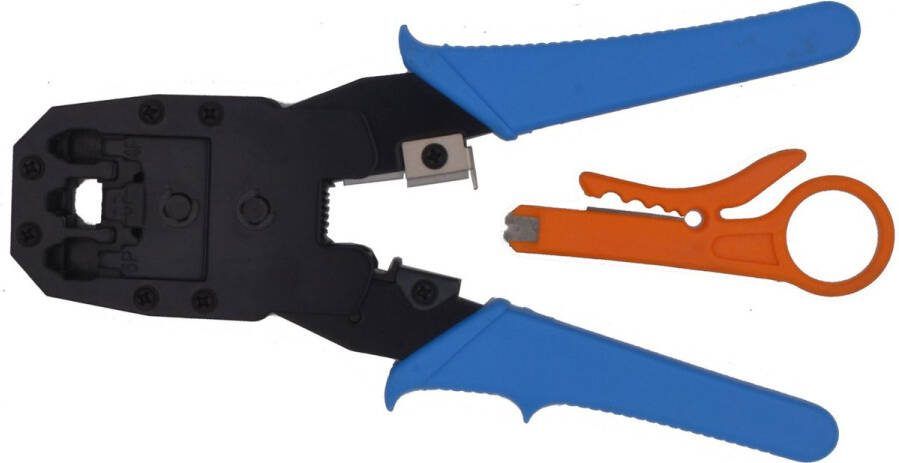 Netwerk Tang – UTP Krimp Tang – Striptang Alles-in-een Krimptang Voor RJ45 RJ12 RJ11 – Kabelstripper Inclusief snij- en strip-mes
