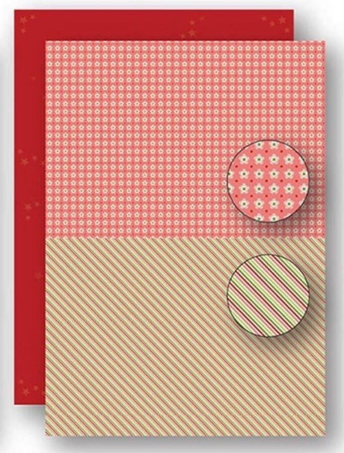 NEVA062 A4 Nellie Snellen knutselpapier kaarten scrapbook pakket 5 vel achtergrond papier achtergrondvellen kerstmis rood Christmas red lines