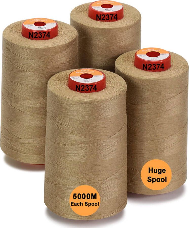 New brothread 28 Opties 4 Grote Kegels van 5000m polyester naaigaren voor alle doeleinden 40S 2 (Tex27) voor naaien quilten patchwork serger en overlock Beige