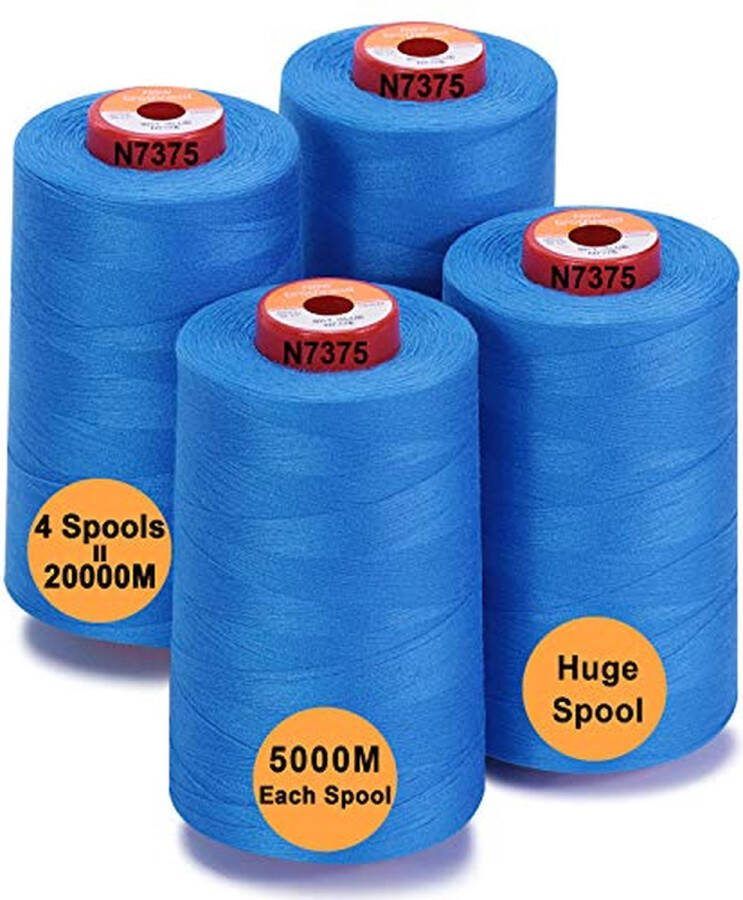 New brothread 28 Opties 4 Grote Kegels van 5000m polyester naaigaren voor alle doeleinden 40S 2 (Tex27) voor naaien quilten patchwork serger en overlock Sky Blue
