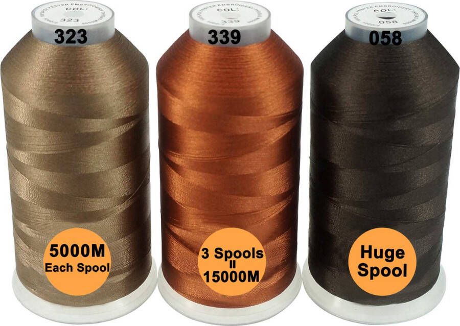 New brothread Set van 3 Verschillende Bruin Kleuren Polyester Machine Borduurgaren Enorme Spoel 5000M voor Alle Borduurmachines