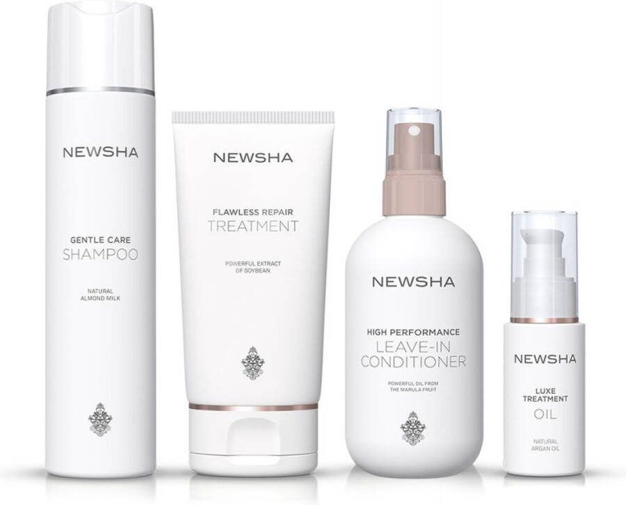 NEWSHA Beauty Secret Bestseller Set GENTLE CARE SHAMPOO 250ml + FLAWLESS REPAIR TREATMENT 150ml + HIGH PERFORMANCE LEAVE-IN CONDITIONER 250ml + LUXE TREATMENT OIL 30ml