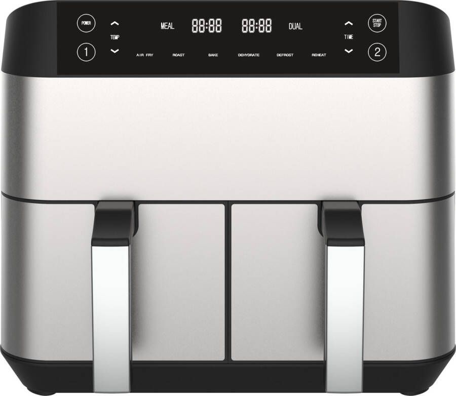 Niceey Dubbele Airfryer XXL Twee Kookvakken Dubbele Airfryer 8.0 Liter 2460 Watt Incl. Kookboek Zilver