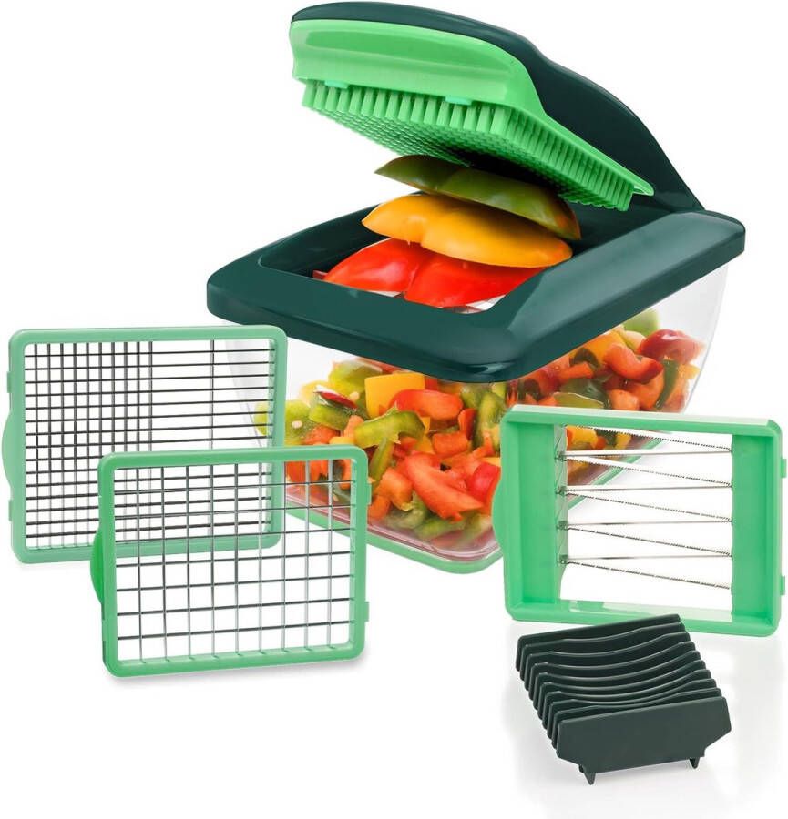 Nicer Dicer Chef S Combiset Premium (7 delen) in groen met schaafinzet groenteschaaf groentesnijder tomaten-groentesnijder eenvoudig en snel groente snijden