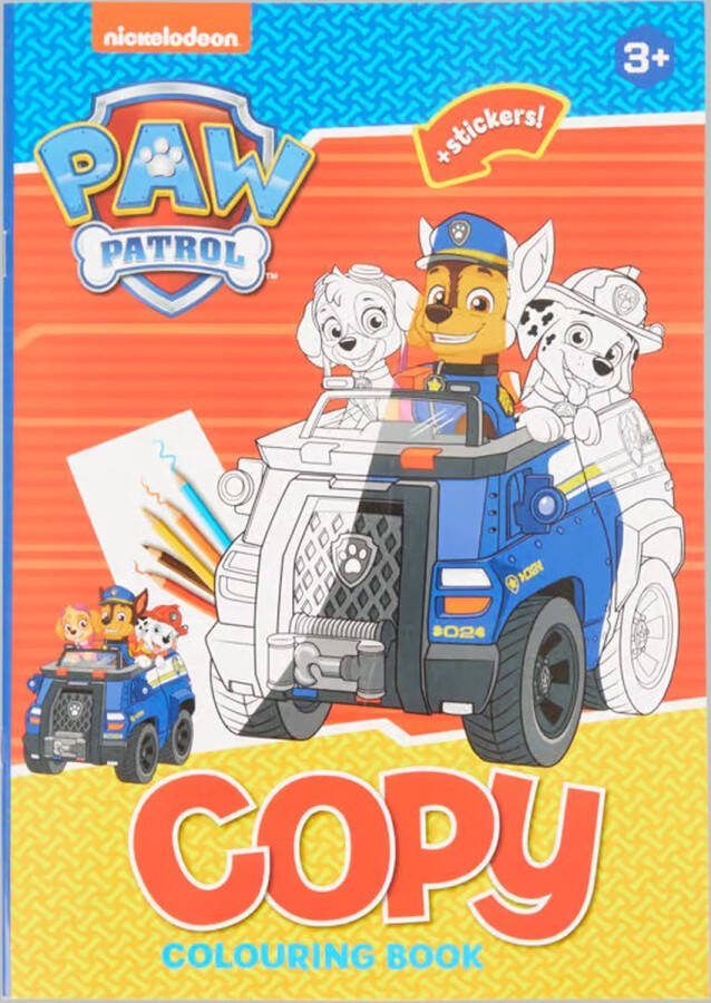 Nickolodeon Paw Patrol Copy colouring book kleurboek met voorbeelden in kleur stickers boek