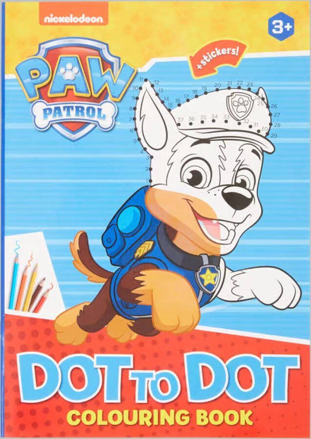 Nickolodeon Paw Patrol dot to dot boek cijfers met puntjes verbinden kleurboek tellen leren educatief met stickers