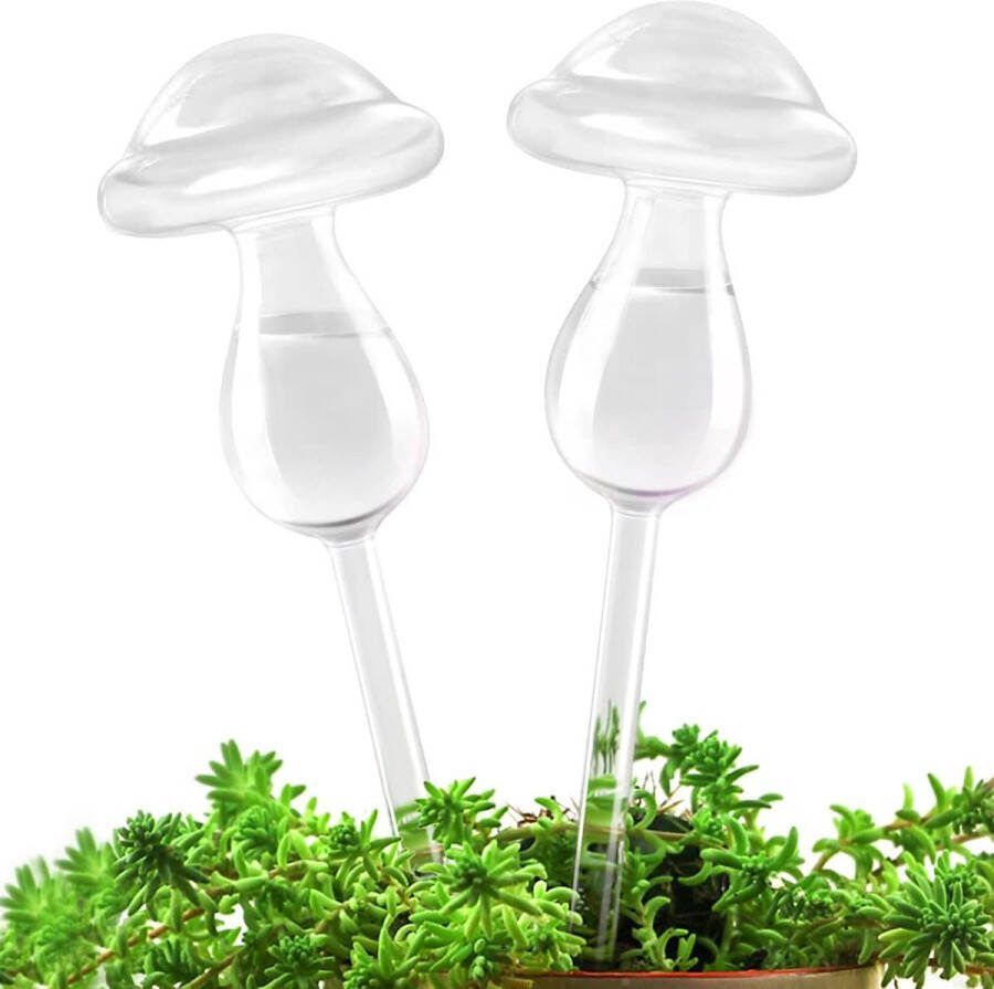 Nieuwe plantenbewatering zelfwatergevende ballen handgeblazen plantenwaterbollen van helder glas voor binnen en buiten 2 paddenstoelen
