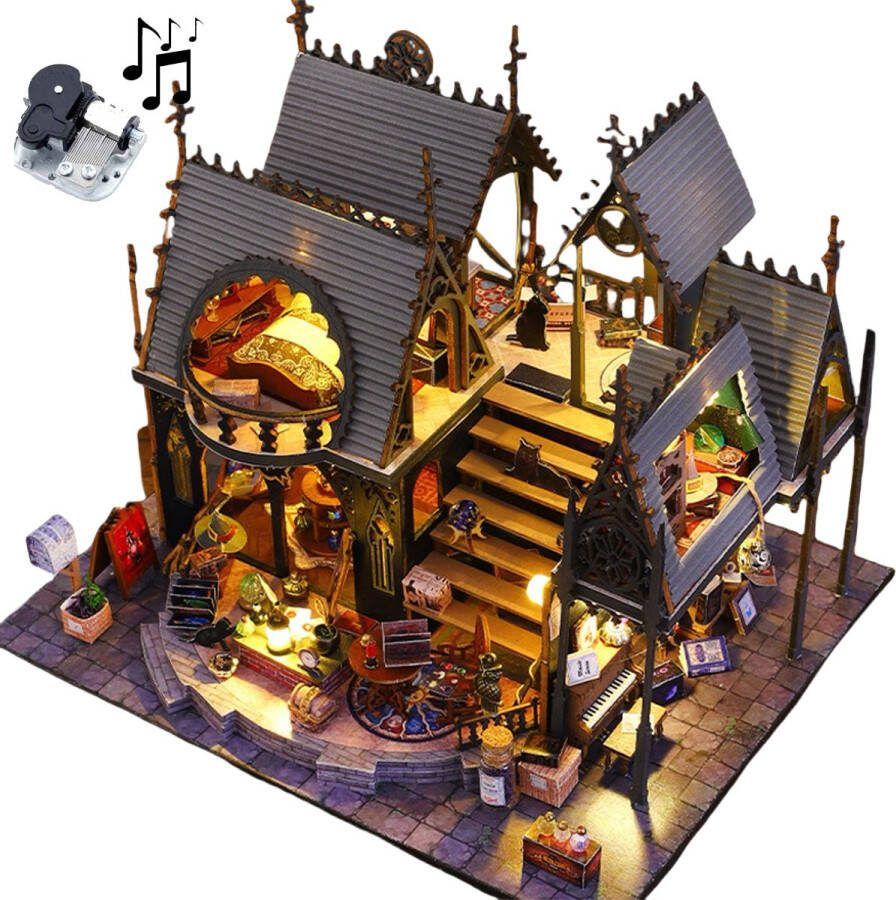 Nieuwe Premium XXL Miniatuur bouwpakket DIY Luna's magische huis model-met muziekdoos- Miniatuur bouwpakket-miniatuur poppenhuis-handgemaakt houten model-Met LED verlichting- 24x19x20cm- Poppenhuis – Voor 14 jaar +