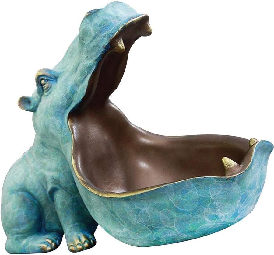 Nijlpaard opslag ornament-Hars grote mond hippo sleutelkom standbeelden-Blauw-Ornamenten-20x11x17cm-Creatieve sleutelhouder schotel organisator cadeau-Sieraden organisator decor-Voor thuis slaapkamer