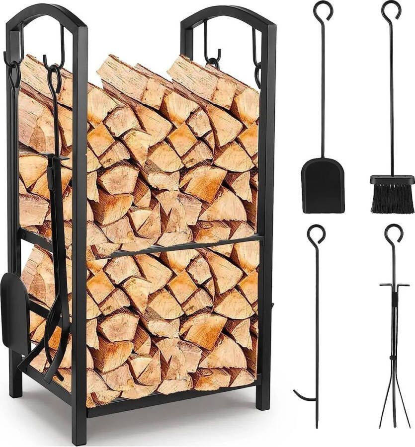 Nique Houtrek Brandhoutrek Houtopslag binnen 2 Planken 75X40X30Cm Zwart
