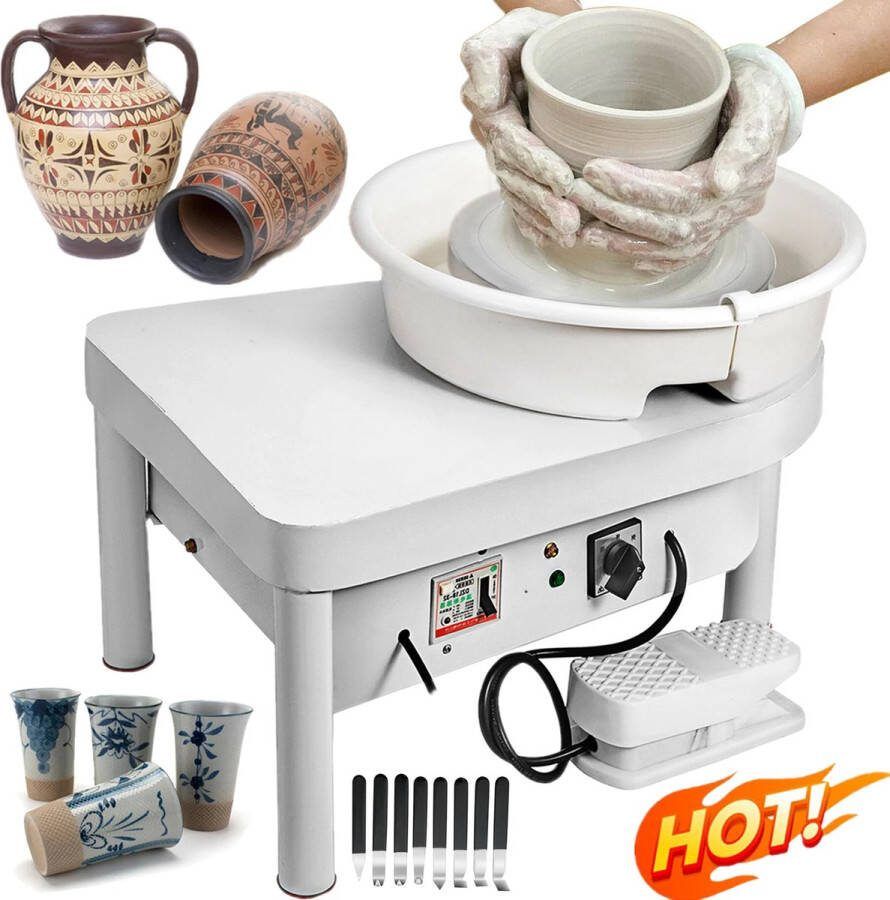 Nique Pottenbakkersschijf Set Inclusief Tools Boetseerschijf Draaischijf Pottenbakker Pottenbakken Draaiplateau Keramiek 300W 25CM Wit