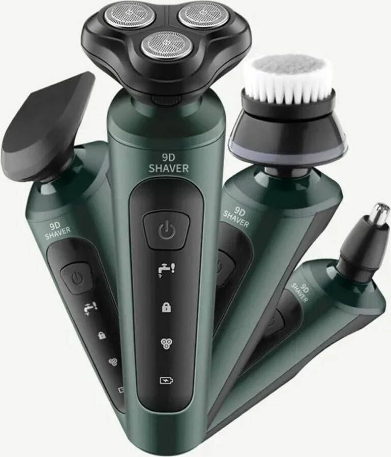Nique Scheerapparaat mannen 4 in 1 Massageborstel Neushaartrimmer Baardtrimmer Waterdicht Groen