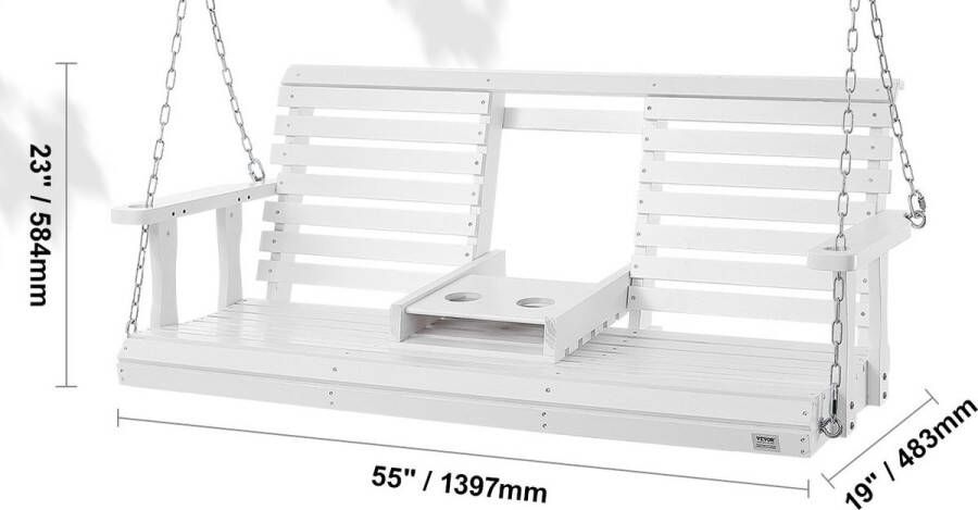 Nique Schommelbank Veranda schommel tweepersoons schommelstoel Hout Tuinmeubelen Weersbestendig Wit