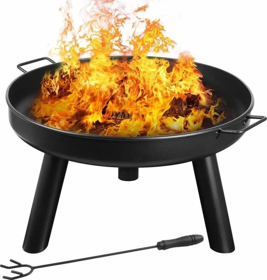 Nique Vuurschaal Voor Buiten Vuurkorf Tuinhaard Sfeerhaard Terrasverwarmer Zwart Staal Ø 60cm Incl. Vuurkorfvork