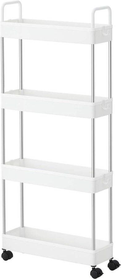 Nisplank Trolley 4 Niveaus Op Wielen Handgrepen Keukenplank Badkamerplank 40 x 135 x 93 cm Wit