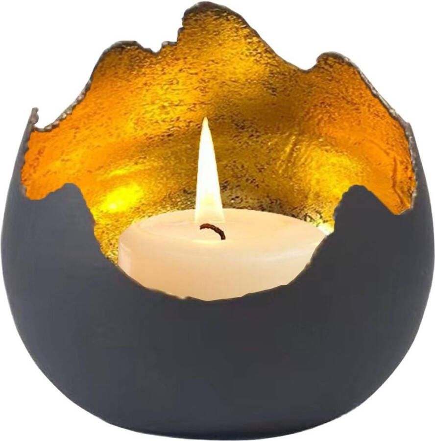 NITNOEI 1 Stuk Metalen Theelichthouder Creatieve Eierschaal Kaarsenhouder Aromatherapie Kaarsenhouder Waxinelichthouder Decoratief Voor Halloween Ramadan Zwart-Gouden Kleur