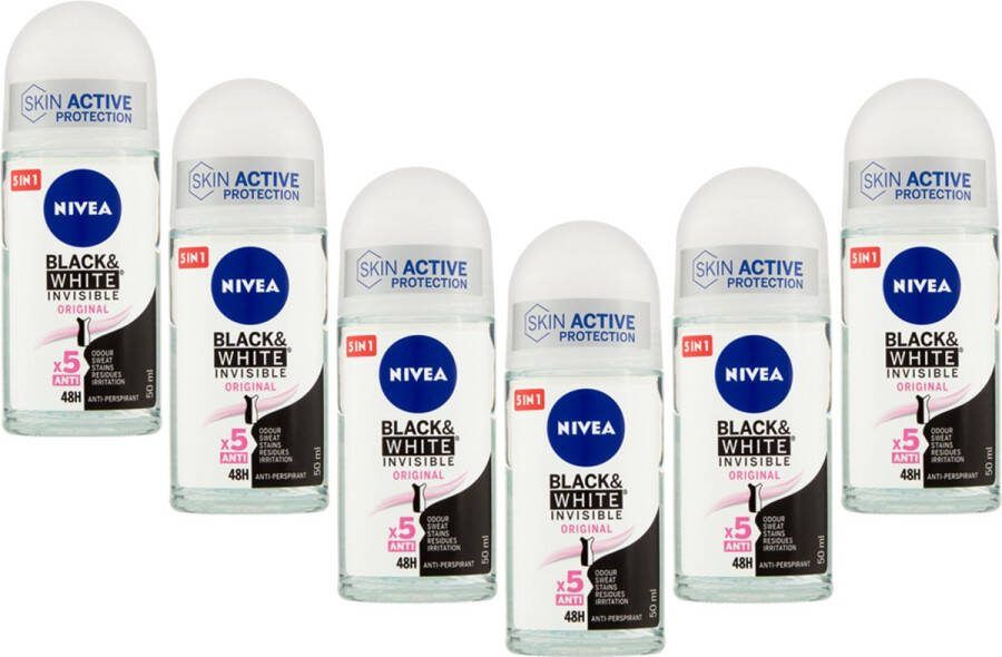 Nivea Deodorant roller Black & White Original Voordeelverpakking 6 x 50 ml