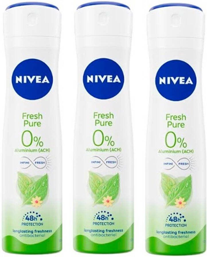 Nivea Pure & Natural Action Jasmine Deodorant Spray 3x150ml Voordeelverpakking