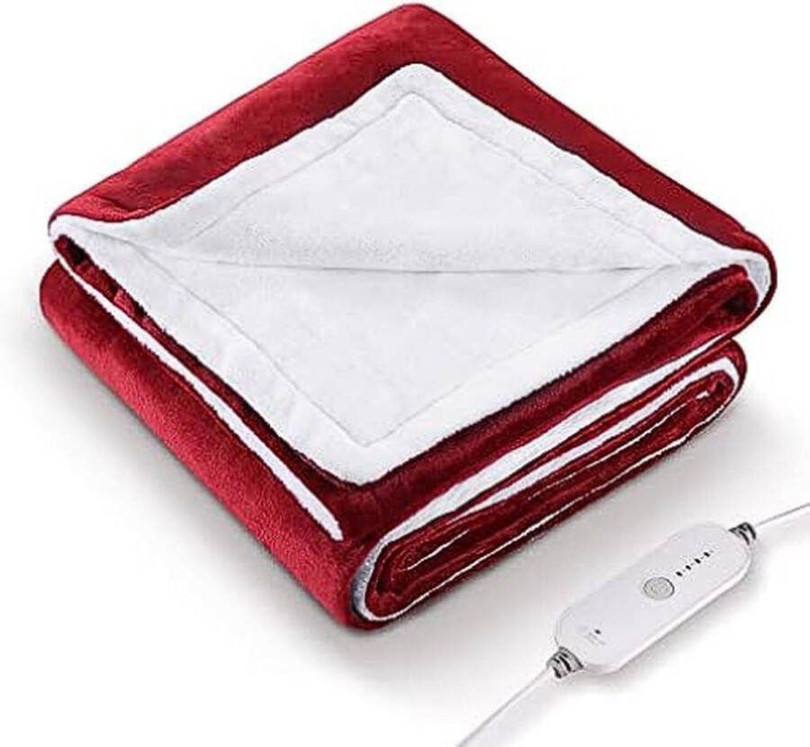 N.lux Elektrische deken 130x180 cm Knuffeldeken Rood Warmtedeken Fleece 1 Persoons Automatische uitschakeling Oververhittingsbeveiliging