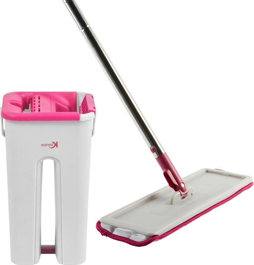 No Chemical Flat Mop & Bucket Set Just Use Water Slimline Microfibre Head Super Absorbent Built-In Wringer Dirt Removing Scraper Easy Store Compact Design