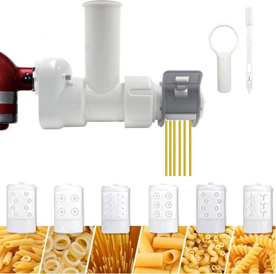 Noedelopzetstuk voor de Kitchenaid blender pastamper-opzetstuk met 6 verschillende vormen voor het uitlaten van pasta spaghetti en fettuccine voor Kitchenaid mixer accessoires